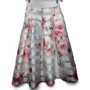 White House Black Market Satin Skirt Stripes Floral Hidden Zipper Size 00